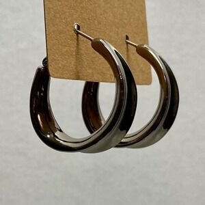 Surgical Stainless Steel 1" Hoop Earrings Heavy Silver Hinge Leverback Latch EUC